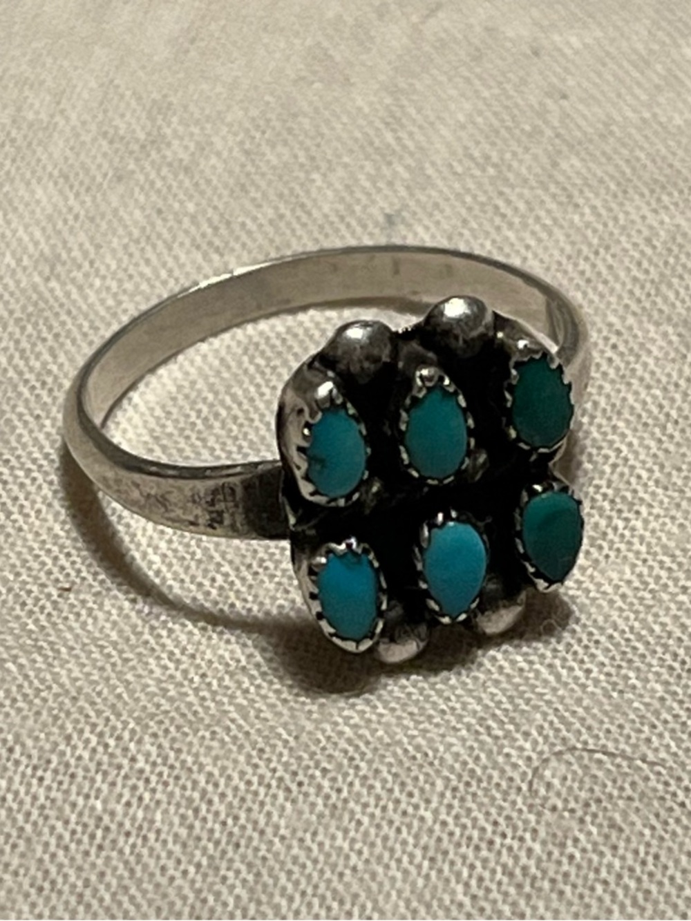 SZ 7 925 ZUNI TURQUOISE OLD PAWN “SNAKE EYE” RING